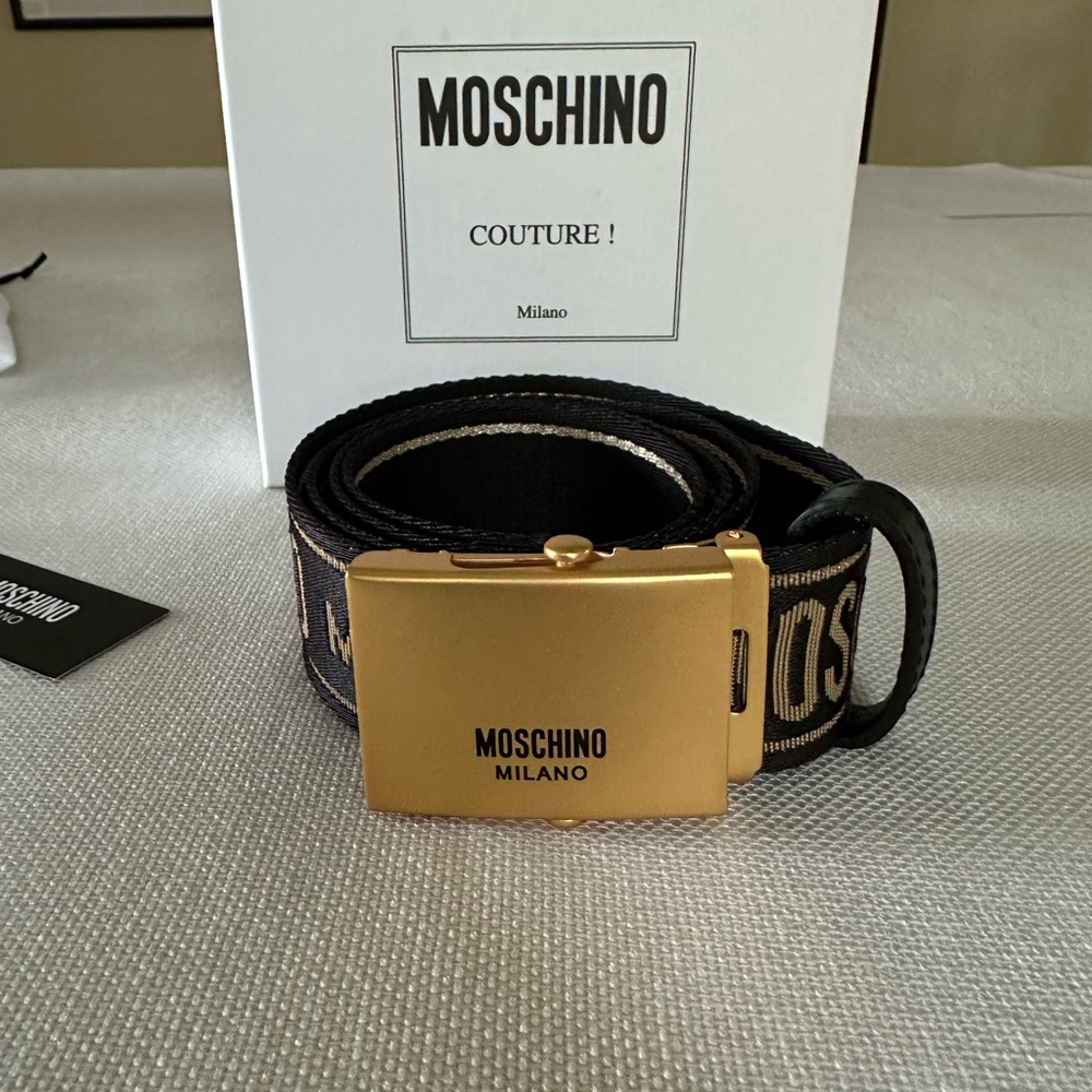 Moschino Black Belt with Matte Gold Buckle Mens size 28 to 34